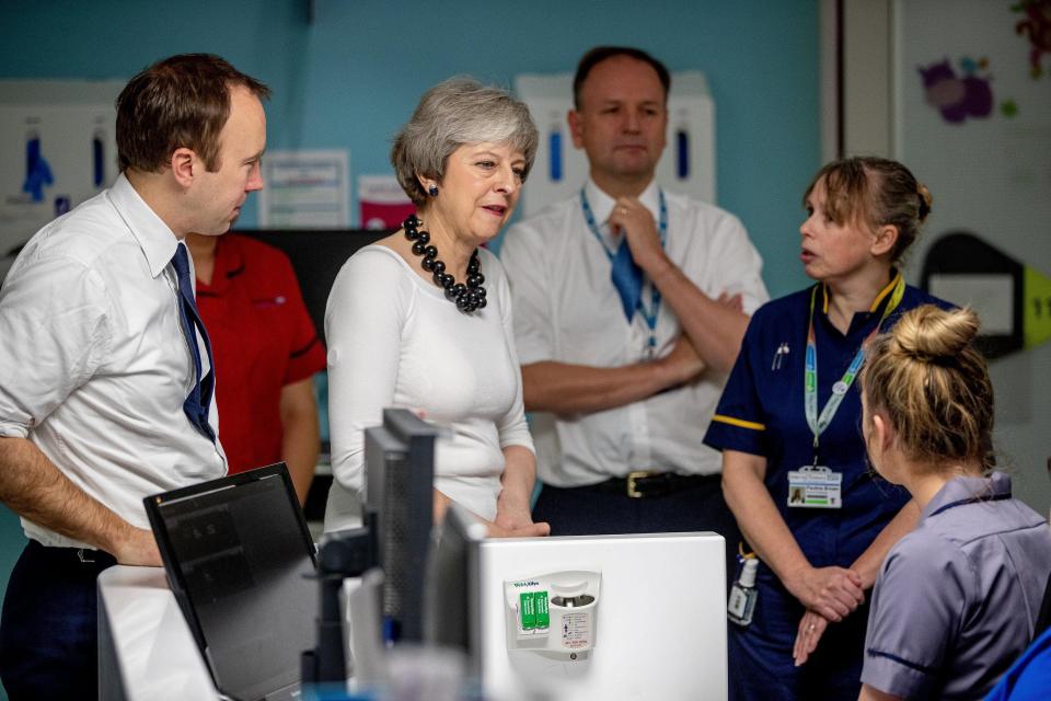  Simon Stevens, NHS chief exec, pictured with the Prime Minister and health secretary Matthew Hancock, said earlier today that the A&E four-hour wait target was likely to change