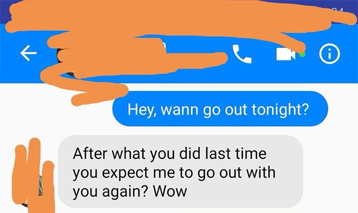  The conversation started with the man asking his date if she fancied going out again