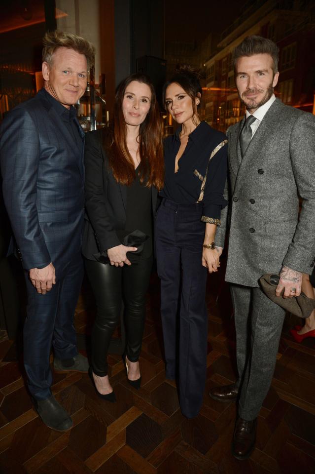  David and Victoria held hands for pictures with friends Gordon and Tana Ramsay