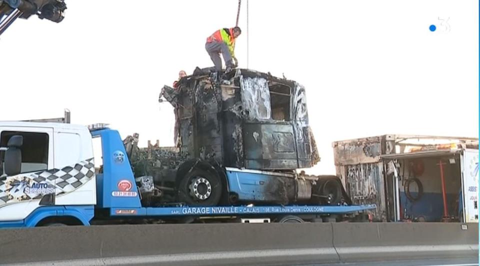  The port road had to be resurfaced after the fierce blaze gutted the lorry