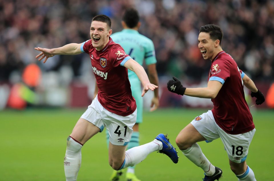  West Ham youngster Declan Rice scored in the 48th minute to pile the pressure on Arsenal