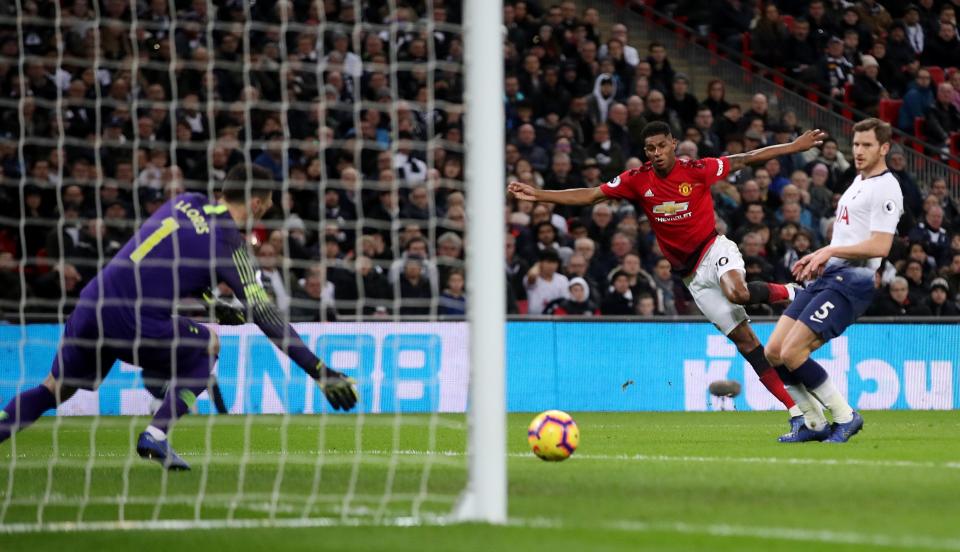  Marcus Rashford netted the only goal of the game against Spurs at Wembley