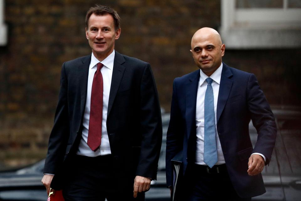  Foreign Secretary Jeremy Hunt (L) and Home Secretary Sajid Javid arrive for the weekly cabinet meeting at 10 Downing street