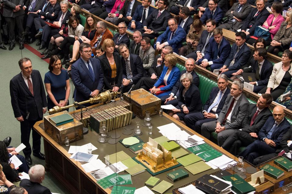  Theresa May looks on as MPs announce that she had lost a vote on her Brexit plan