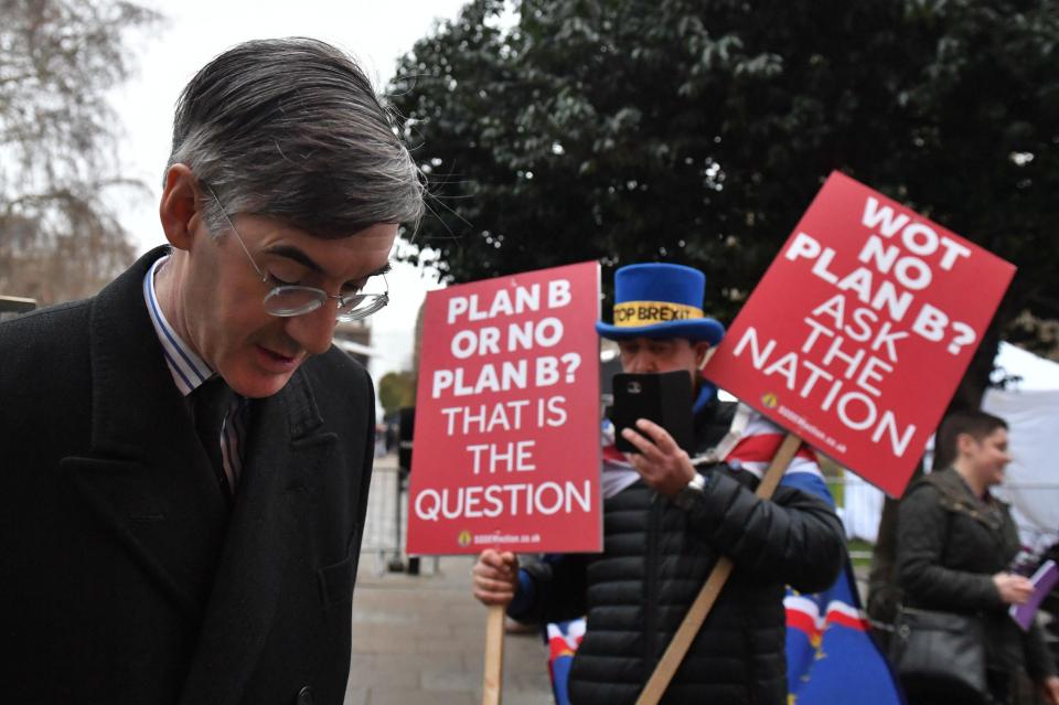  Top Brexiteer Jacob Rees-Mogg pictured outside Parliament on Wednesday