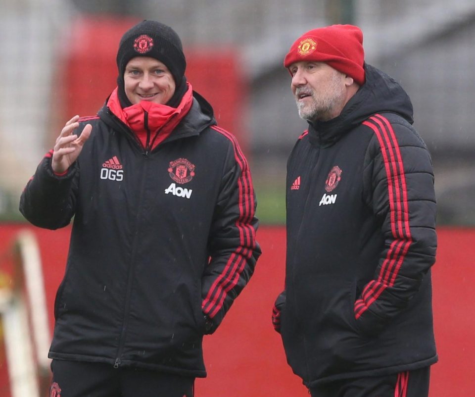  Ole Gunnar Solskjaer alongside coach Mike Phelan on Wednesday