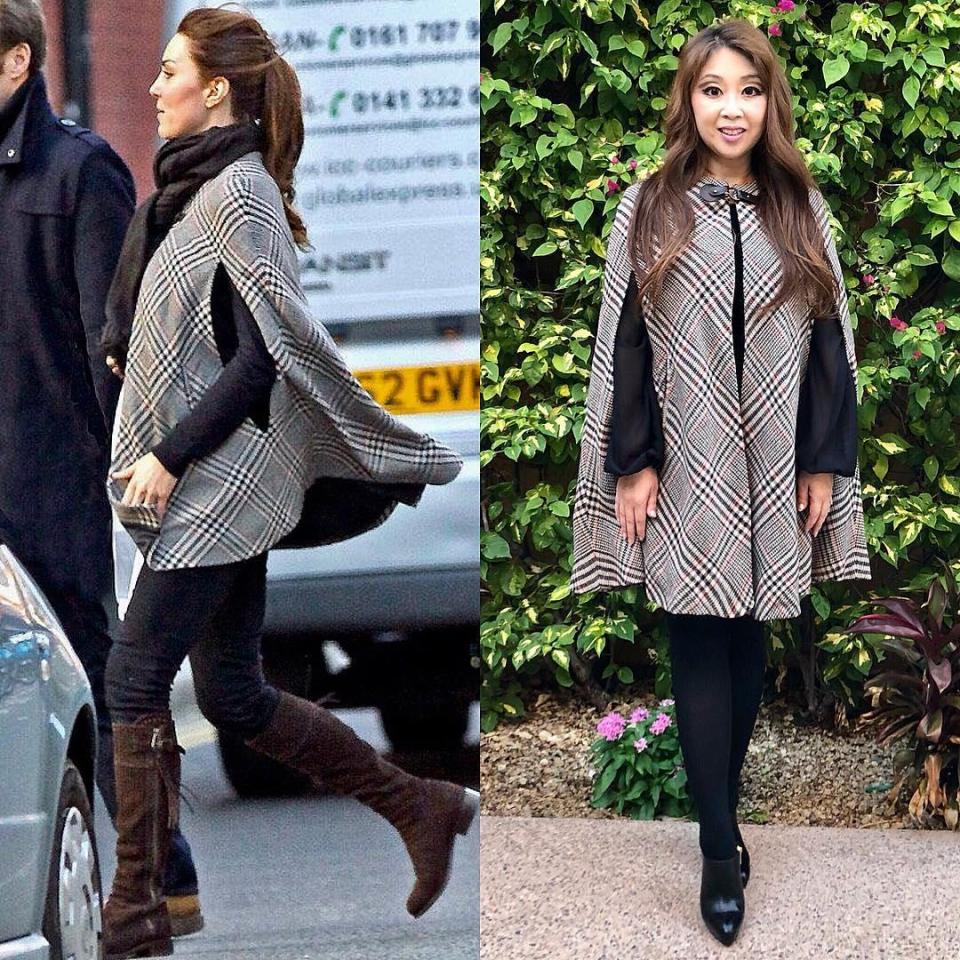  Kate looked sensational in this checked cape coat, and Janelle followed suit