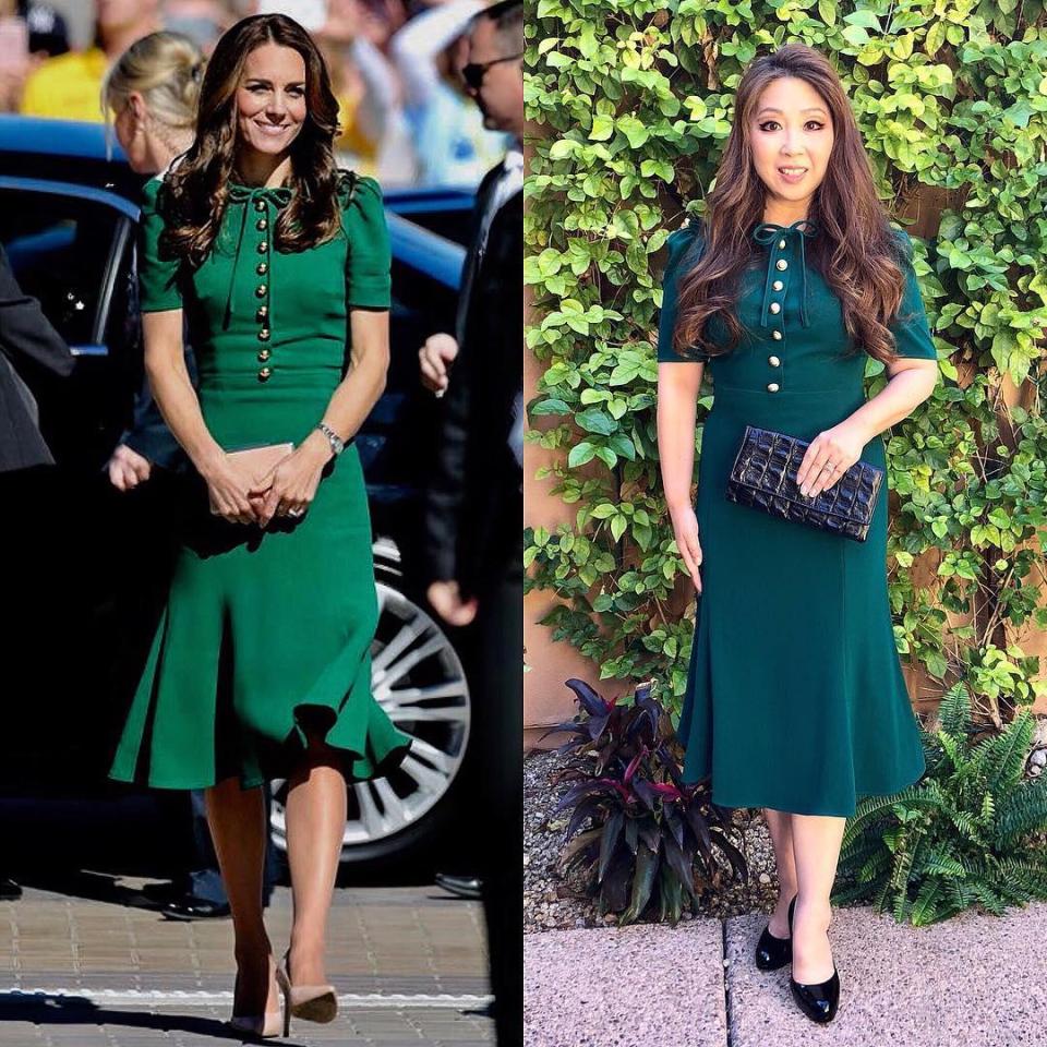  Janelle took inspiration from Kate's incredible green Dolce & Gabbana midi dress from when she was in Canada