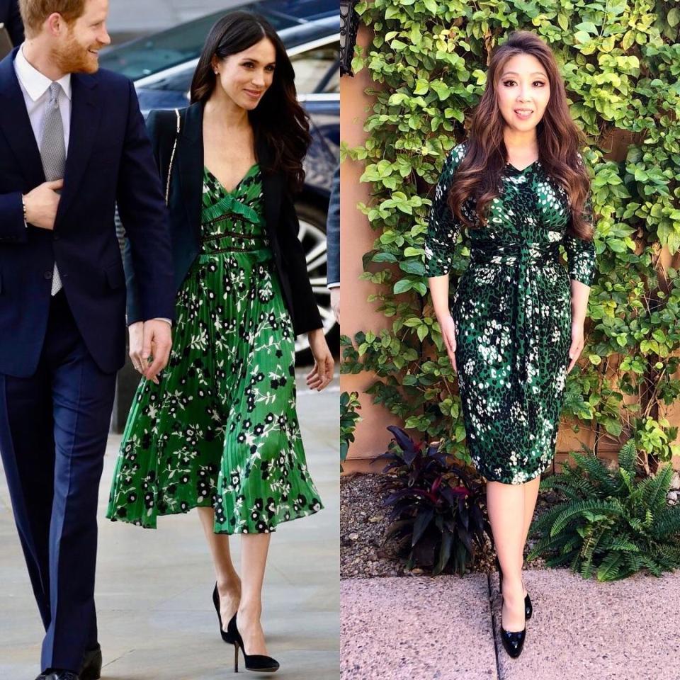  We are green with envy for Janelle's replica of Meghan's Self-Portrait dress that she wore at an Invictus Games reception in April