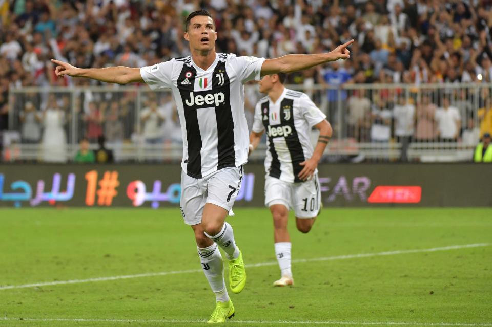  Ronaldo celebrates after breaking the deadlock in the Italian Super Cup