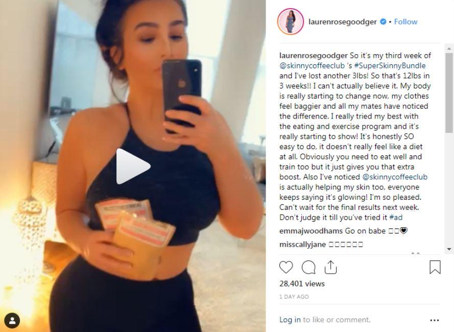  Lauren showed off her 12lb weightloss on Instagram