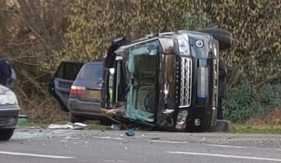 The car flipped onto its side in the crash