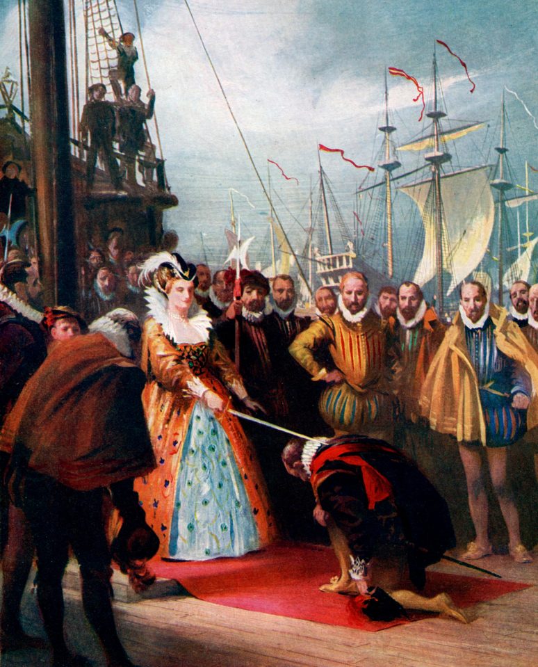  The Queen knighted Francis Drake after his return from setting sail on the Golden Hind