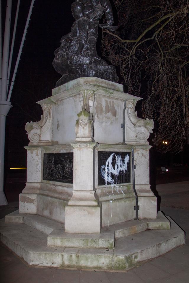  The Royal Marines Memorial on The Mall was daubed with white paint by yobs