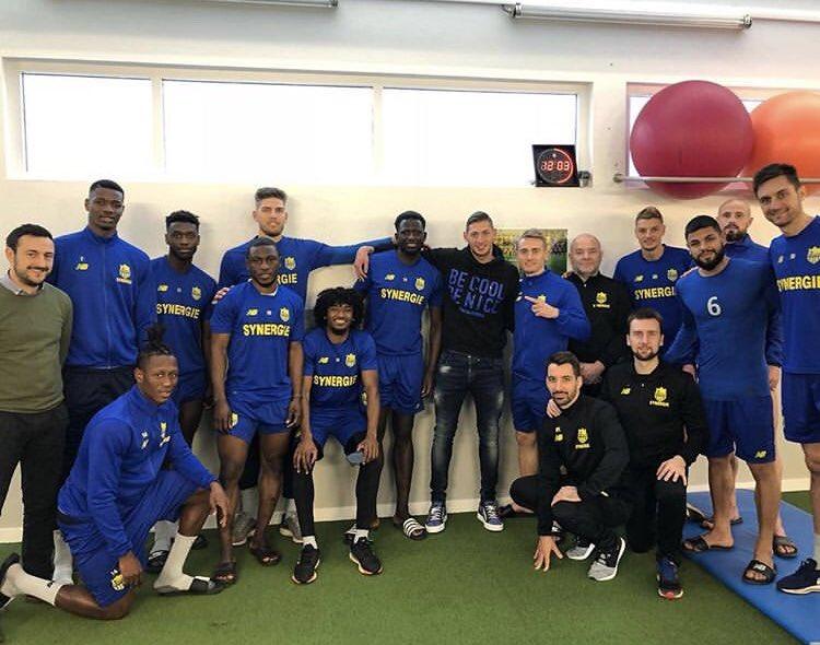  Emiliano Sala poses with his Nantes team-mates on Monday in a social media post titled 'The Last Goodbye'