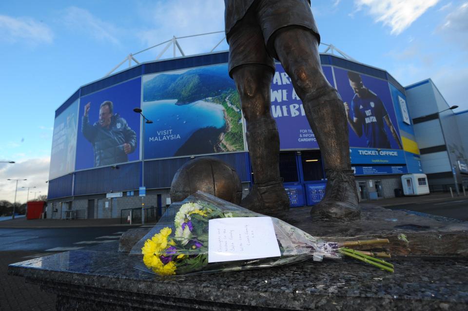  Floral tributes have been left at Cardiff City's stadium as fans wait for news