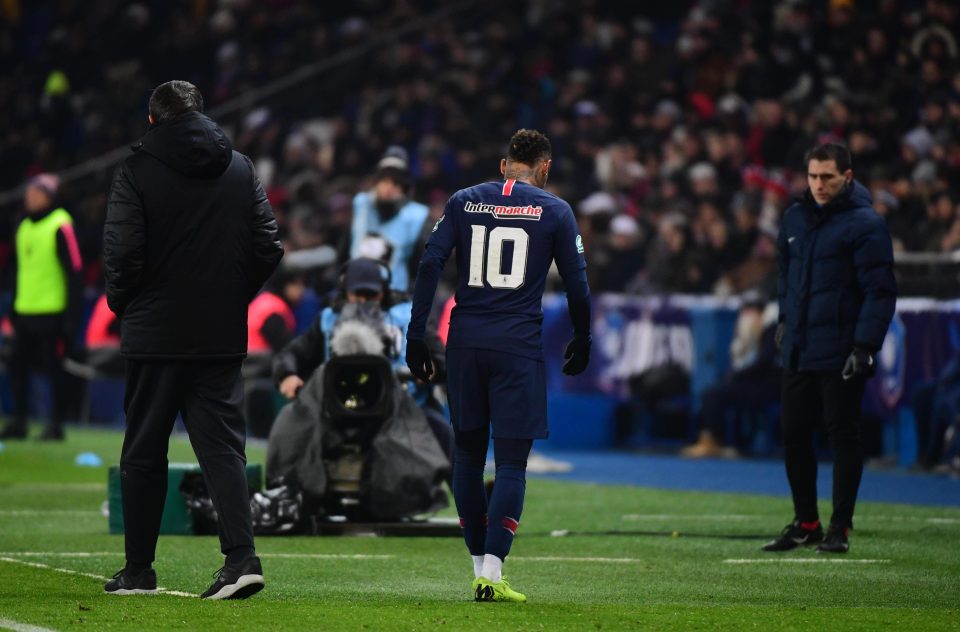  Brazilian international Neymar walked down the tunnel after being replaced by Moussa Diaby