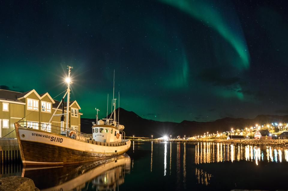  The view from the Sigló hotel offers onlookers the chance to see the Northern lights from the comfort of a hottub