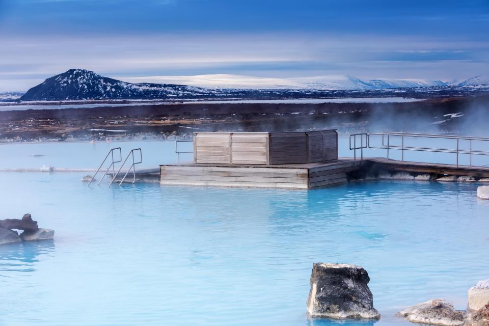  Visitors can cool off in the serene volcanic lake known as Lake Myvatn for £26