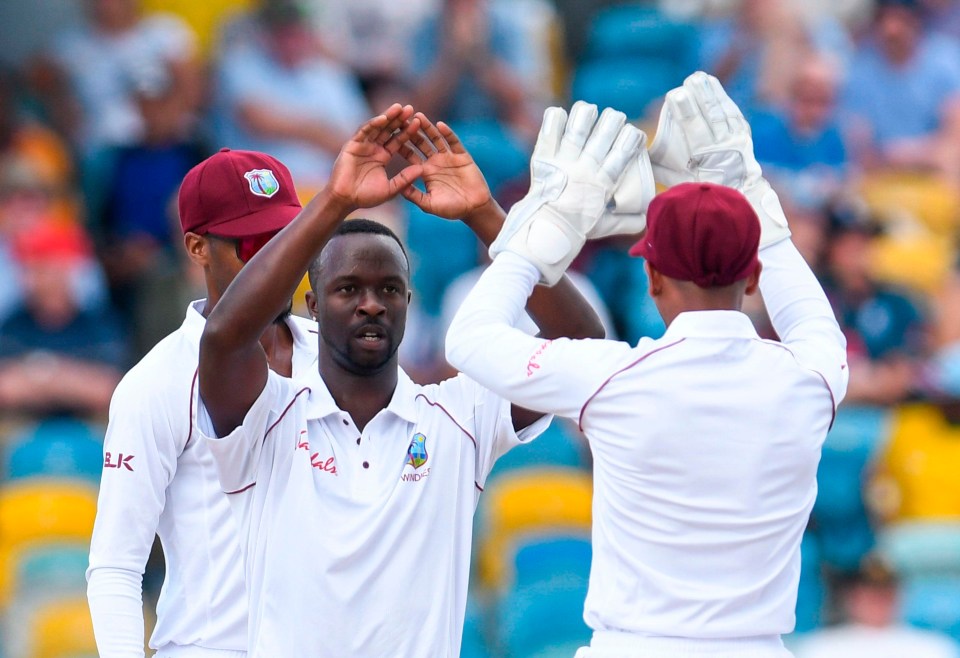 Kemar Roach took five wickets as England were skittled at Kensington Oval