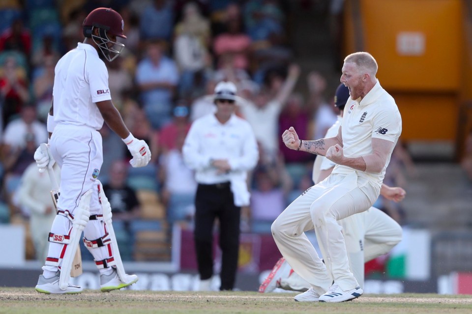 Ben Stokes celebrates the wicket of Shai Hope late in the day - but England are already 339 runs behind