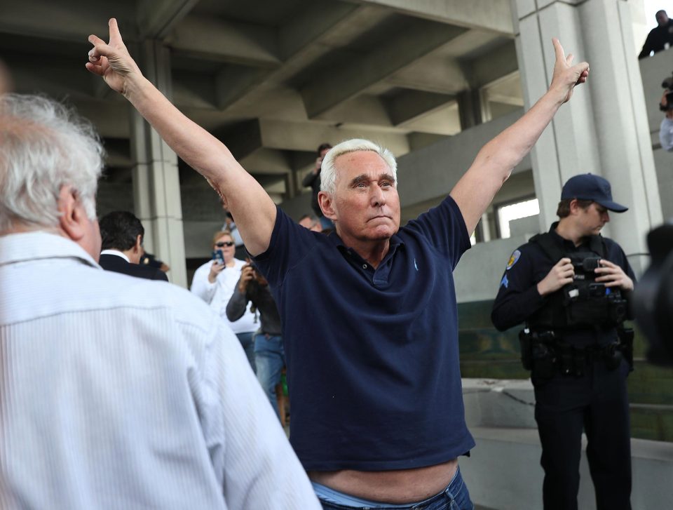  Stone posed outside court in Fort Lauderdale, Florida, after being charged