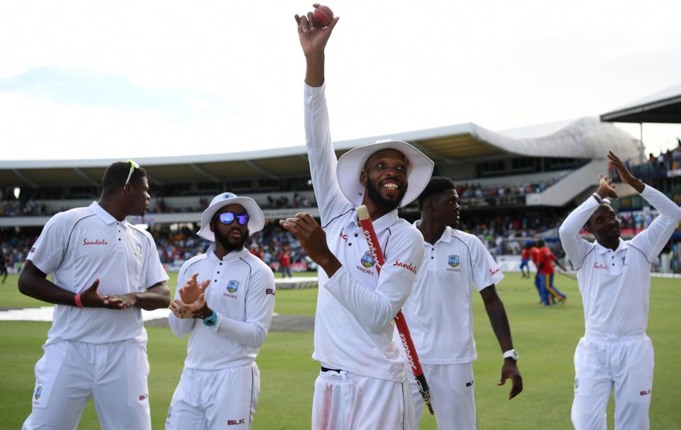  West Indies celebrate their triumph as they took the first Test match against England