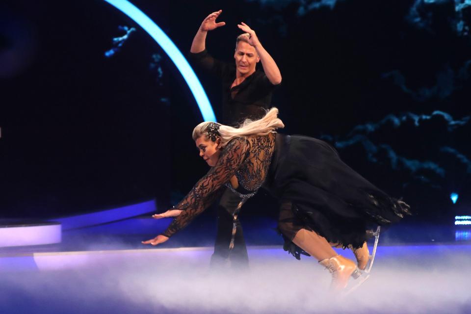  Gemma crashes onto the ice during Sunday night's show