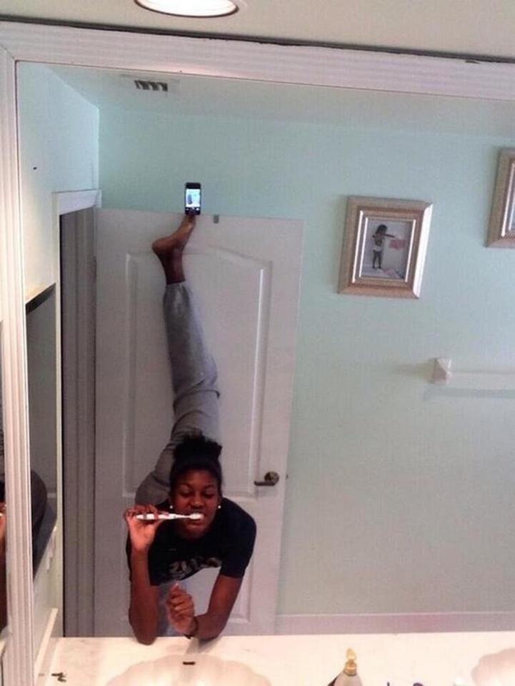  This talented tooth-brusher was able to skillfully take a selfie with her toes