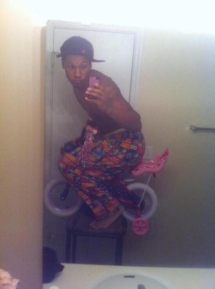  This guy wanted to show off his new wheels so got them up onto a chair for a classic mirror selfie