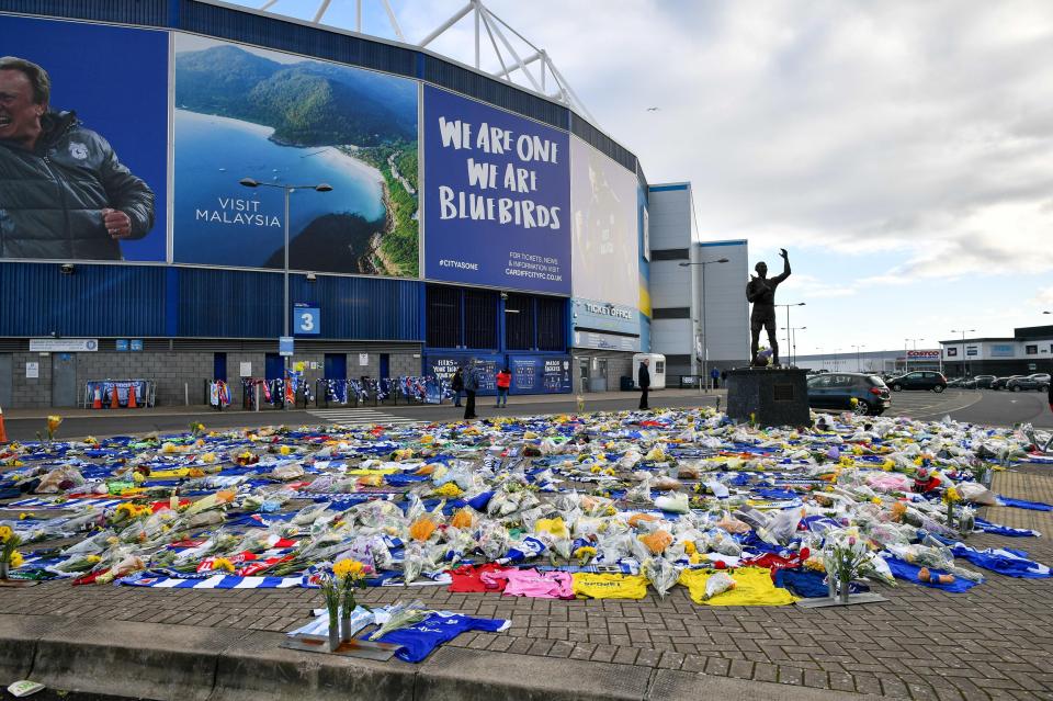  Hundreds of tributes have been left outside the Cardiff City Stadium