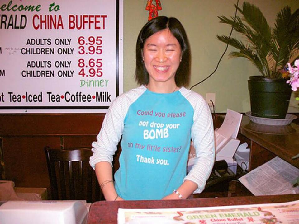  It's unclear why this woman would make such a request on a T-shirt