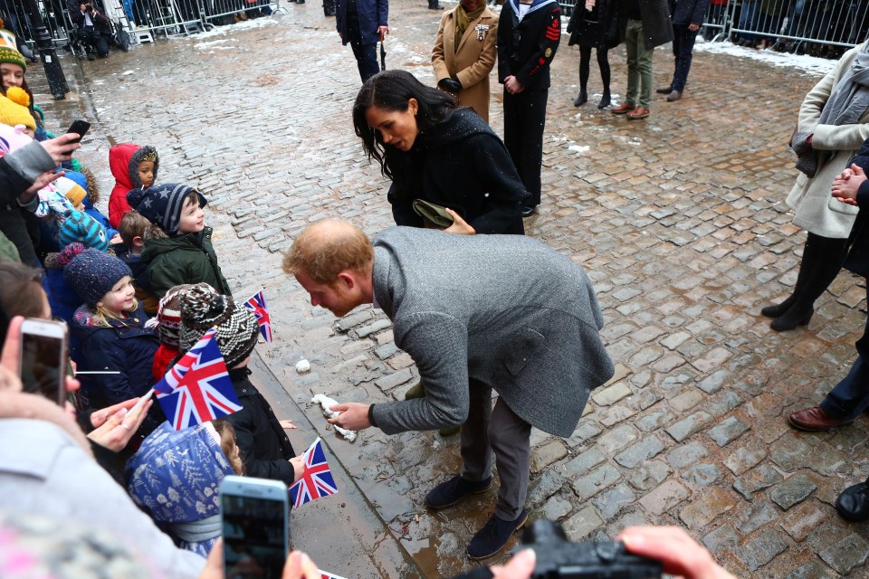 Prince Harry’s hair is looking rather sparse on the top and sides as he greeted crowds in Bristol today