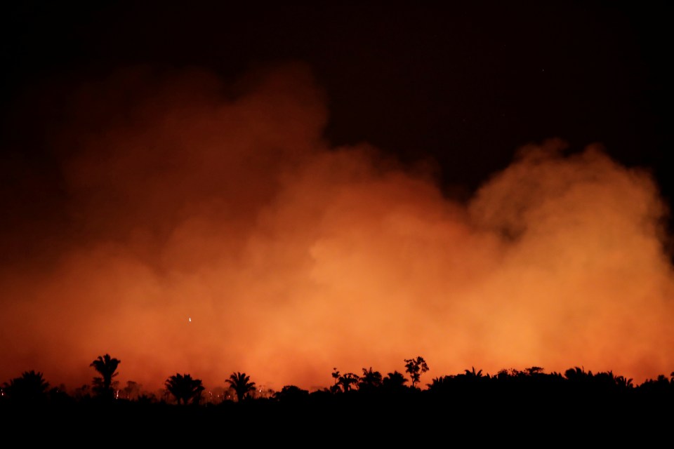  Smoke billows during a fire in an area of the Amazon rainforest near Humaita, Brazil