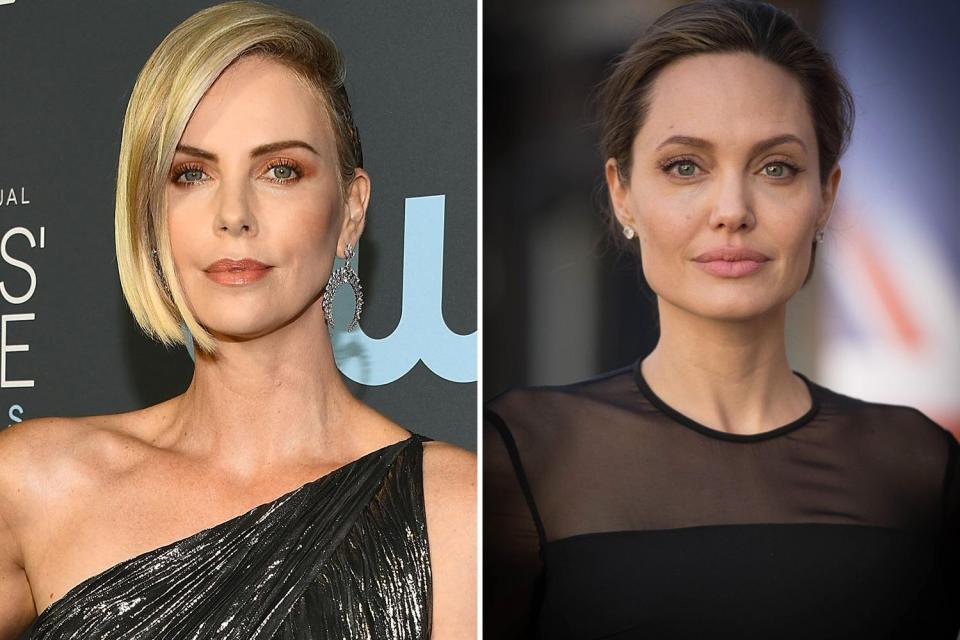  The Sun revealed Charlize Theron, left, is dating Brad Pitt, after Angelina Jolie, right, split from the actor in 2016