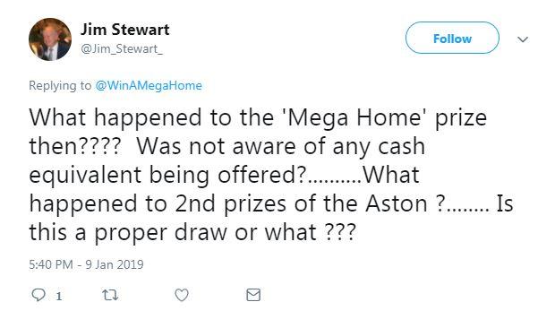  Jim Stewart questioned what had happened to the Aston Martin prize for the runner-up