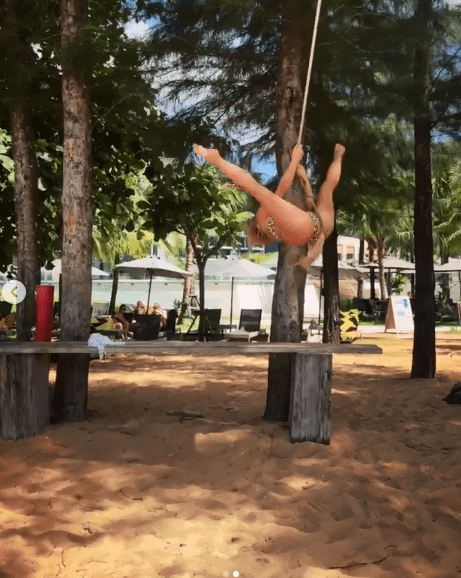  Gabby Allen showed off her flexibility with some mid-air splits on Instagram today