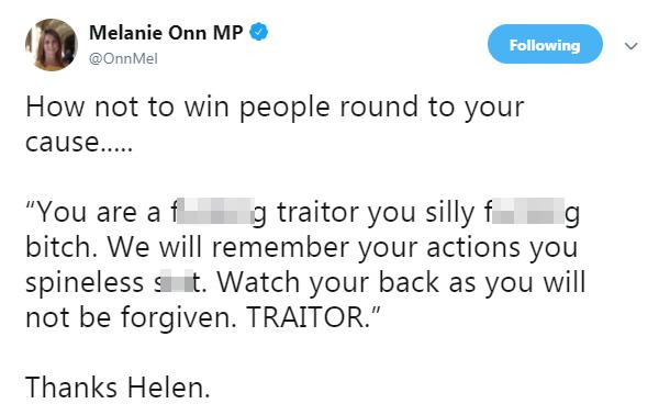  The MP posted the message she received online