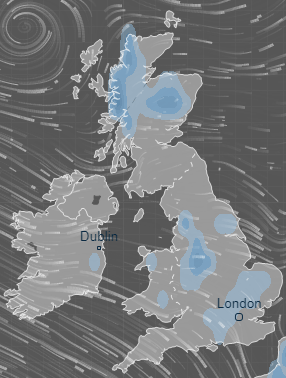  Blue areas indicate between 1-10cm snow falling at 11pm on Tuesday