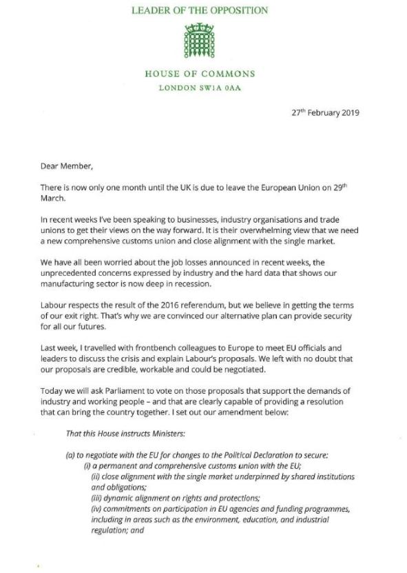  The Labour boss wrote to all MPs earlier to try and persuade them to back his soft Brexit - but they didn't