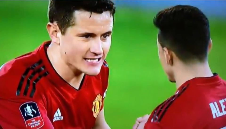  Fired-up Ander Herrera approached pal Alexis Sanchez after the game