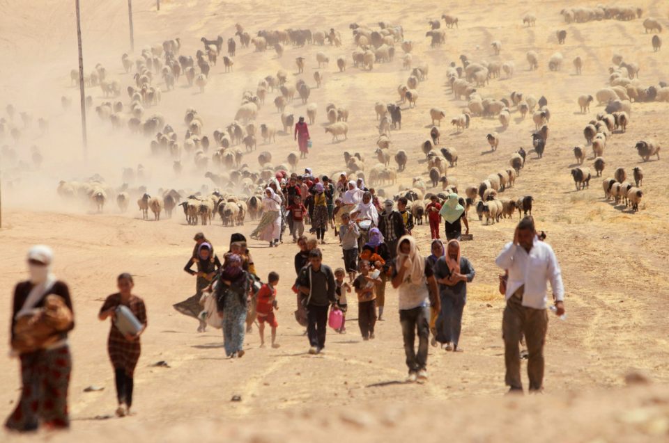  Yazidi refugees flee their homes after an attack by ISIS militants