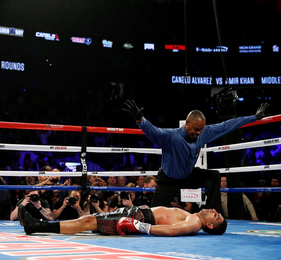  Amir Khan suffered a sixth-round knockout at the hands of Canelo Alvarez in Las Vegas