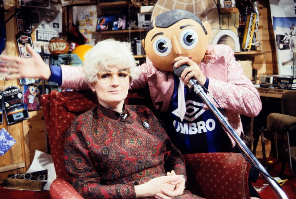 Frank Sidebottom with Caroline Aherne as Mrs Merton in 1992