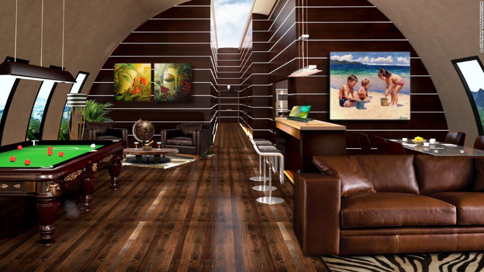  Other mock up images of life inside more expensive bunkers show pool tables and stylish wooden decor