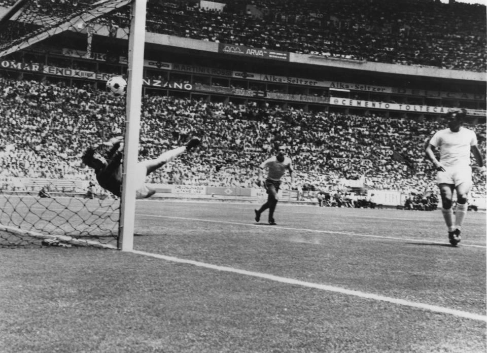  The legendary moment Gordon Banks makes a remarkable save from a header by Pele during their first round match in the World Cup at Guadalajara, Mexico, June 1970