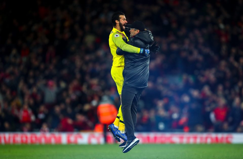  Jurgen Klopp sprinted on to the field after a late Merseyside derby winner to celebrate with goalkeeper Alisson