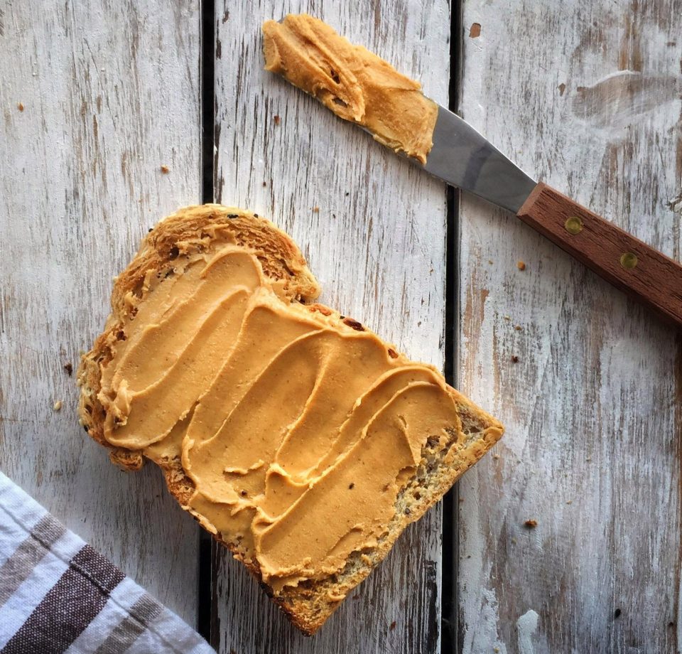  A slice of wholegrain bread and some nut butter is a nutritious, filling snack