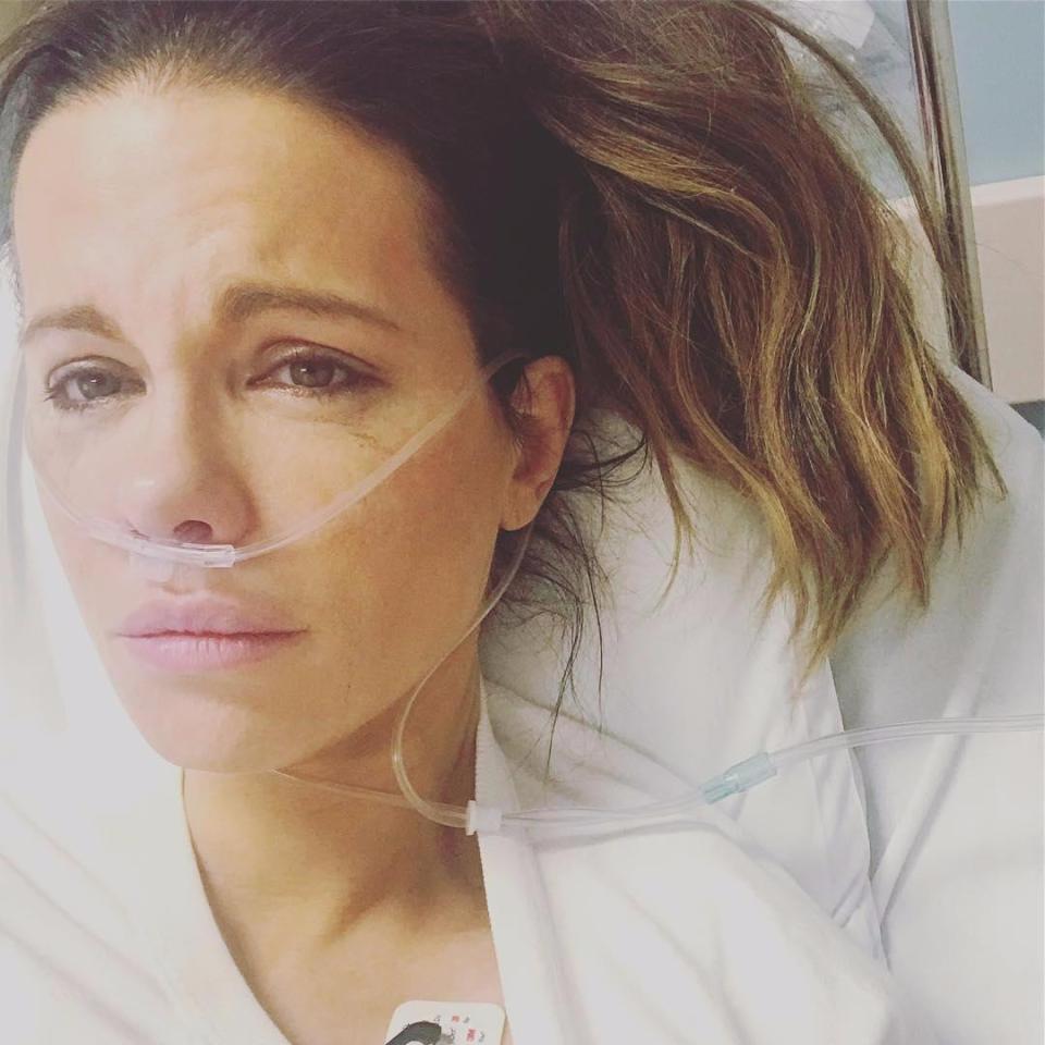  Even with a tube up her nose, Kate Beckinsale still looks as though she is about to pose for the cover of Vogue