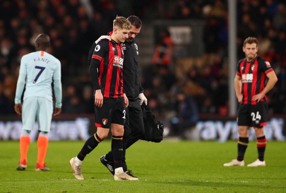  The ace hobbled off after scoring in Bournemouth's 4-0 win over Chelsea